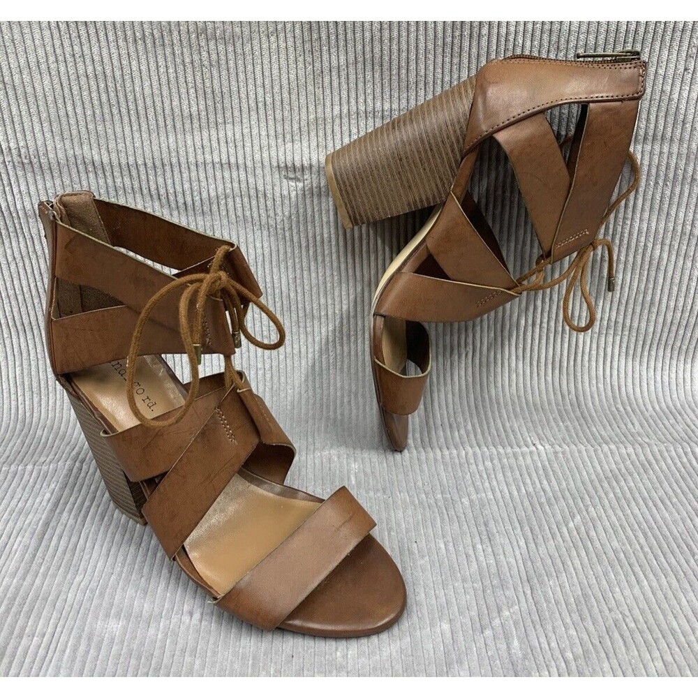 Indigo Rd IRISELA-M Strappy Block Heel Open Toe Sandals Women 9M Brown Back Zip